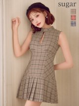 XSサイズあり【ROBE de FLEURS/ローブドフルール】クラシカルチェック/ ツイル/ プリーツ/ フレア/ ミニドレス/ キャバドレス[OF08]