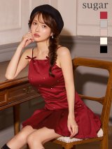 XSサイズあり【ROBE de FLEURS/ローブドフルール】サテン/ ビジュー/ リボン/ ボックスプリーツ/ フレア/ キャミソール/ミニドレス/ キャバドレス[OF08]【一部予約商品/10月上旬発送予定】