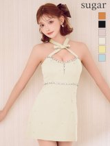XSサイズあり【ROBE de FLEURS/ローブドフルール】リボンデザインホルター/ ビジュー/ タイト/ ミニドレス/ キャバドレス[OF08]【一部予約商品/10月上旬発送予定】