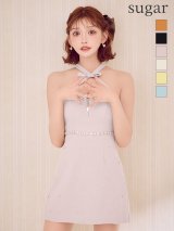 XSサイズあり【ROBE de FLEURS/ローブドフルール】リボンデザインホルター/ ビジュー/ タイト/ ミニドレス/ キャバドレス[OF08]【一部予約商品/10月上旬発送予定】