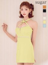 XSサイズあり【ROBE de FLEURS/ローブドフルール】リボンデザインホルター/ ビジュー/ タイト/ ミニドレス/ キャバドレス[OF08]【一部予約商品/10月上旬発送予定】