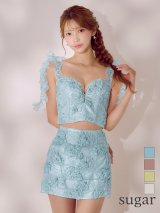 即日発送【ROBE de FLEURS/ローブドフルール】フラワーレース/ オーガンジー/ フリル/ タイト/ セットアップ/ ミニドレス/ キャバドレス[OF08]