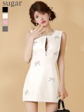 【予約商品/6月上旬発送予定】XSサイズあり【ROBE de FLEURS/ローブドフルール】リボンビジュー/ ノースリーブ/ ワンピース/ ミニドレス/ キャバドレス[OF2]