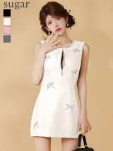 【予約商品/6月上旬発送予定】XSサイズあり【ROBE de FLEURS/ローブドフルール】リボンビジュー/ ノースリーブ/ ワンピース/ ミニドレス/ キャバドレス[OF2]