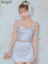 【予約商品/6月上旬発送予定】XSサイズあり【ROBE de FLEURS/ローブドフルール】パーツ取り外し可能/ フラワーストラップ/ サテン/ セットアップ/ ミニドレス/ キャバドレス[OF2]