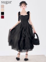 【予約商品/8月下旬発送予定】Lサイズあり【ROBE de FLEURS/ローブドフルール】ボリュームチュール/ ショルダーリボン/ フレア/ ミディアムドレス/ キャバドレス[OF08]