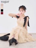 XS-Lサイズあり【ROBE de FLEURS/ローブドフルール】ボリュームチュール/ ショルダーリボン/ フレア/ ワンピース/ ミディアムドレス/ キャバドレス[OF08]【一部予約商品/8月中旬発送予定】