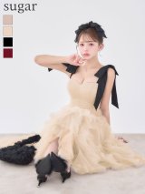 【予約商品/8月下旬発送予定】Lサイズあり【ROBE de FLEURS/ローブドフルール】ボリュームチュール/ ショルダーリボン/ フレア/ ミディアムドレス/ キャバドレス[OF08]