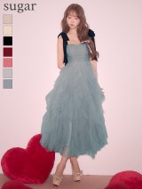 XS-Lサイズあり【ROBE de FLEURS/ローブドフルール】ボリュームチュール/ ショルダーリボン/ フレア/ ワンピース/ ミディアムドレス/ キャバドレス[OF08]【一部予約商品/2月下旬発送予定】