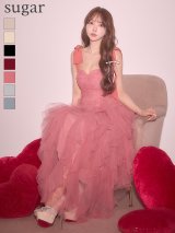 XS-Lサイズあり【ROBE de FLEURS/ローブドフルール】ボリュームチュール/ ショルダーリボン/ フレア/ ワンピース/ ミディアムドレス/ キャバドレス[OF08]【一部予約商品/2月下旬発送予定】