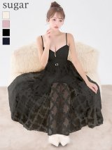 【予約商品/9月上旬発送予定】XS-Lサイズあり【ROBE de FLEURS/ローブドフルール】フラワーレース/ フレア/ キャミ/ ミモレ丈/ ワンピース/ ミディアムドレス/ キャバドレス[OF08]