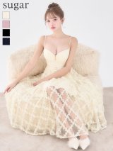 【予約商品/9月上旬発送予定】XS-Lサイズあり【ROBE de FLEURS/ローブドフルール】フラワーレース/ フレア/ キャミ/ ミモレ丈/ ワンピース/ ミディアムドレス/ キャバドレス[OF08]