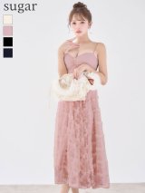 【予約商品/9月上旬発送予定】XS-Lサイズあり【ROBE de FLEURS/ローブドフルール】フラワーレース/ フレア/ キャミ/ ミモレ丈/ ワンピース/ ミディアムドレス/ キャバドレス[OF08]