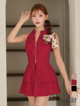 XSサイズあり【ROBE de FLEURS/ローブドフルール】フロントラッフル/ ホルター/ フレア/ セットアップ/ ミニドレス/ キャバドレス[OF08]