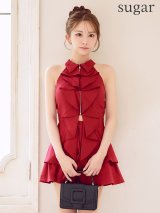 【りの/関西コレクション着用】【予約商品/8月下旬発送予定】XSサイズあり【ROBE de FLEURS/ローブドフルール】フロントラッフル/ ホルター/ フレア/ セットアップ/ ミニドレス/ キャバドレス【HC02】