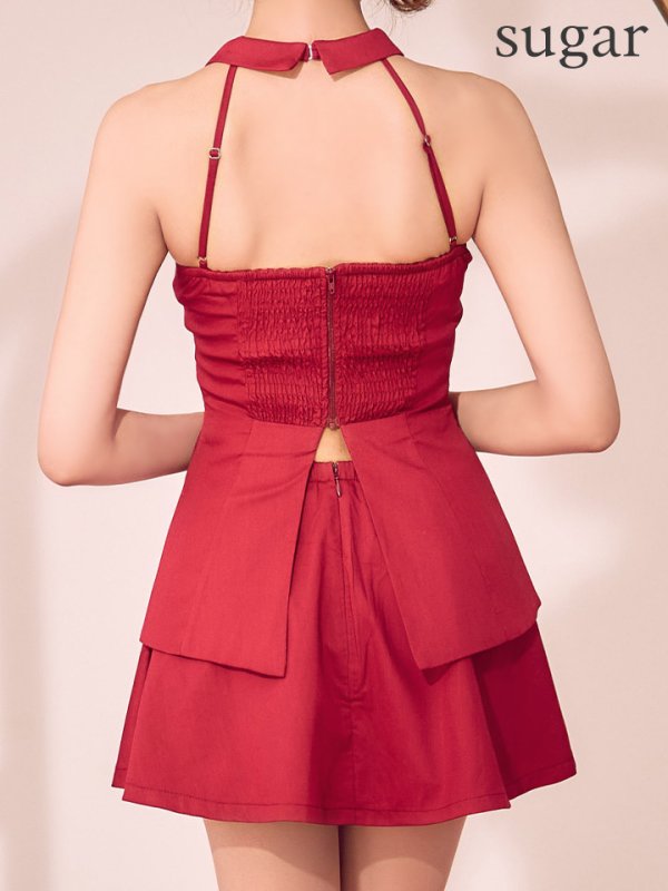 画像12: XSサイズあり【ROBE de FLEURS/ローブドフルール】フロントラッフル/ ホルター/ フレア/ セットアップ/ ミニドレス/ キャバドレス[OF08]