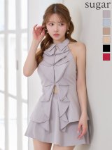 XSサイズあり【ROBE de FLEURS/ローブドフルール】フロントラッフル/ ホルター/ フレア/ セットアップ/ ミニドレス/ キャバドレス[OF08]【一部予約商品/3月下旬発送予定】