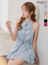 XSサイズあり【ROBE de FLEURS/ローブドフルール】フロントラッフル/ ホルター/ フレア/ セットアップ/ ミニドレス/ キャバドレス[OF08]【一部予約商品/3月下旬発送予定】