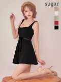 XSサイズあり【ROBE de FLEURS/ローブドフルール】ウエストリボン/ ラメ入りメルトン/ フレア/ ミニドレス/ キャバドレス[OF08]
