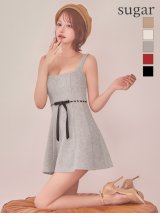XSサイズあり【ROBE de FLEURS/ローブドフルール】ウエストリボン/ ラメ入りメルトン/ フレア/ ミニドレス/ キャバドレス[OF08]
