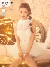 【予約商品/11月下旬発送予定】XSサイズあり【ROBE de FLEURS/ローブドフルール】ハイネック/ ウエストリボン/ フレア/ セットアップ/ ミニドレス/ キャバドレス[OF08]