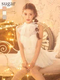 XSサイズあり【ROBE de FLEURS/ローブドフルール】ハイネック/ ウエストリボン/ フレア/ セットアップ/ ミニドレス/ キャバドレス[OF08]