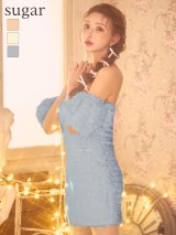 【予約商品/11月上旬発送予定】XSサイズあり【ROBE de FLEURS/ローブドフルール】立体フリンジレース/ パフスリーブ/ オフショル/ タイト/ ミニドレス/ キャバドレス[OF08]