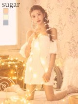 【予約商品/11月上旬発送予定】XSサイズあり【ROBE de FLEURS/ローブドフルール】立体フリンジレース/ パフスリーブ/ オフショル/ タイト/ ミニドレス/ キャバドレス[OF08]