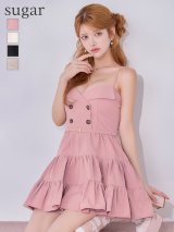 XSサイズあり【ROBE de FLEURS/ローブドフルール】光沢ツイル/ダブルボタン/ ティアード/ フリル/ キャミ/ フレア/ ミニドレス/ キャバドレス[OF08]