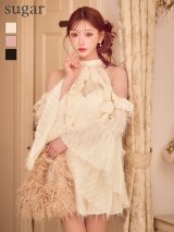 【予約商品/9月下旬発送予定】】XSサイズあり【ROBE de FLEURS/ローブドフルール】ホルター/ ラメフリンジ/ サテン/ セットアップ/ ミニドレス/ キャバドレス[OF08]