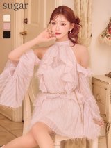 【予約商品/9月下旬発送予定】】XSサイズあり【ROBE de FLEURS/ローブドフルール】ホルター/ ラメフリンジ/ サテン/ セットアップ/ ミニドレス/ キャバドレス[OF08]