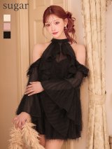 【予約商品/9月下旬発送予定】】XSサイズあり【ROBE de FLEURS/ローブドフルール】ホルター/ ラメフリンジ/ サテン/ セットアップ/ ミニドレス/ キャバドレス[OF08]
