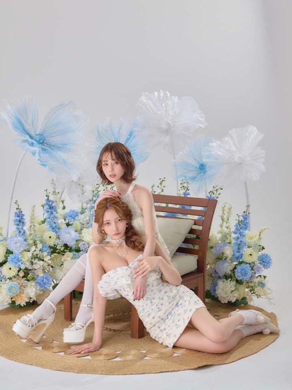 下(FM4908/ブルー) モデル：まみ　身長：161cm　着用サイズ：Sサイズ　上(FM3498/ブルー) モデル：りこ　身長：156cm　着用サイズ：Sサイズ