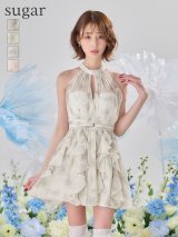 XSサイズあり【ROBE de FLEURS/ローブドフルール】フラワー/ シフォン/ ホルター/ フレア/ ミニドレス/ キャバドレス[OF08]