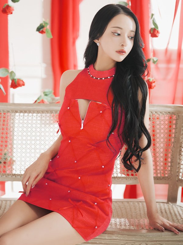 画像3: XSサイズあり【ROBE de FLEURS/ローブドフルール】バレエコアランダム/ スイート/ ミニリボン/ フレア/ ミニドレス/ キャバドレス[OF08]