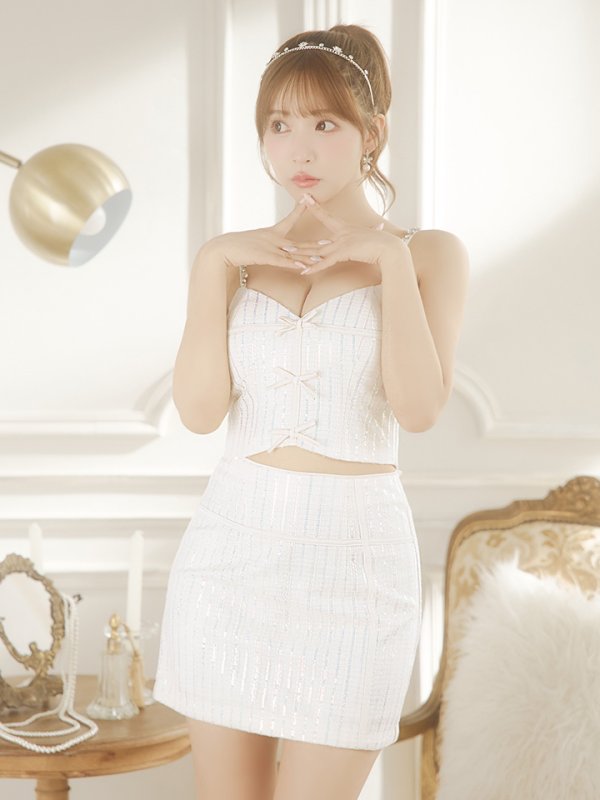 画像25: XSサイズあり【ROBE de FLEURS/ローブドフルール】トリプルミニリボン/ スパンコール/ セットアップ/ ミニドレス/ キャバドレス[OF08]