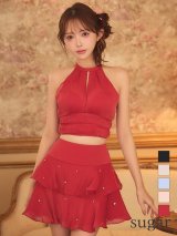 XSサイズあり【ROBE de FLEURS/ローブドフルール】サテン/ ホルターネック/ ティアード/ フレア/ ミニドレス/ キャバドレス[OF08]【一部予約商品/9月下旬発送予定】