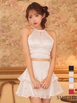 XSサイズあり【ROBE de FLEURS/ローブドフルール】サテン/ ホルターネック/ ティアード/ フレア/ ミニドレス/ キャバドレス[OF08]【一部予約商品/9月下旬発送予定】
