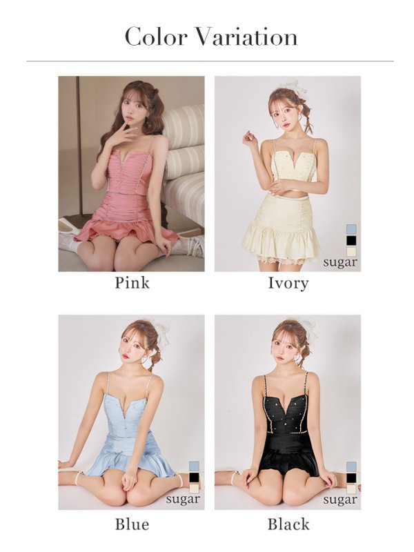 画像49: XSサイズあり【ROBE de FLEURS/ローブドフルール】サテン/ ビジュー/ レース/ フレア/ キャミソール/ ツーピース/ セットアップ/ ミニドレス/ キャバドレス[OF08]