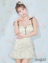 【予約商品/6月上旬発送予定】XSサイズあり【ROBE de FLEURS/ローブドフルール】ドットオーガンジー/ パイピング/ セミフレア/ ミニドレス/ キャバドレス[OF2]