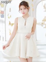 XSサイズあり【ROBE de FLEURS/ローブドフルール】リボンビジュー/ バストカット/ フレア/ ミニドレス/ キャバドレス[OF2]【一部予約商品/6月上旬発送予定】