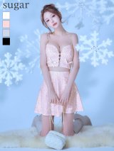 sugarコラボカラー・XSサイズあり【ROBE de FLEURS/ローブドフルール】サイドミニリボン/ スパンコール/ グロウ/ セットアップ/ フレア/ ミニドレス/ キャバドレス[OF08]