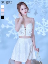 sugarコラボカラー・XSサイズあり【ROBE de FLEURS/ローブドフルール】サイドミニリボン/ スパンコール/ グロウ/ セットアップ/ フレア/ ミニドレス/ キャバドレス[OF08]