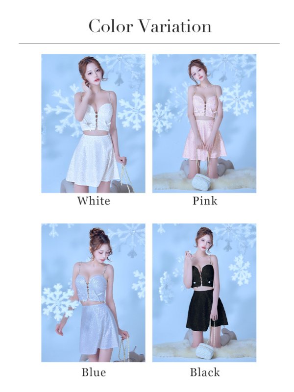 画像27: sugarコラボカラー・XSサイズあり【ROBE de FLEURS/ローブドフルール】サイドミニリボン/ スパンコール/ グロウ/ セットアップ/ フレア/ ミニドレス/ キャバドレス[OF08]