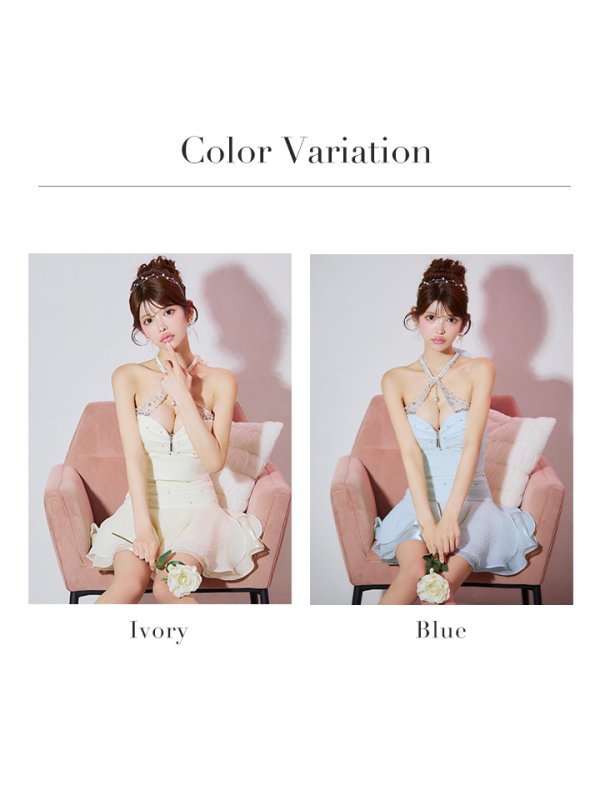 画像23: XSサイズあり【ROBE de FLEURS/ローブドフルール】ビジュー/ ホルター/ シフォン/ フレア/ セットアップ/ ミニドレス/ キャバドレス[OF08]