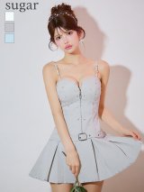 XSサイズあり【ROBE de FLEURS/ローブドフルール】ラメツイル/ ベルト/ プリーツ/ フレア/ ミニドレス/ キャバドレス[OF2]
