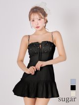 XSサイズあり【ROBE de FLEURS/ローブドフルール】バストカット/ リボン/ ビジュー/ ミニドレス/ キャバドレス[OF2]