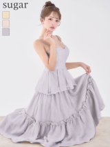 【予約商品/9月上旬発送予定】XS-Lサイズあり【ROBE de FLEURS/ローブドフルール】サテン/ ビーズ/ チュール/ ペプラム/ キャミ/ フレア/ ミモレ丈/ マキシ丈/ ワンピース/ ミディアムドレス/ キャバドレス[OF08]