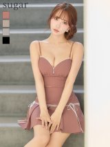 XSサイズあり【ROBE de FLEURS/ローブドフルール】ストライプ柄/ スカラップレース/ ツーピース/ フレア/ ミニドレス/ キャバドレス[OF08]