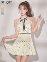 【予約商品/3月中旬発送予定】XSサイズあり【ROBE de FLEURS/ローブドフルール】ドット/ オーガンジー/ ホルターリボン/ ミニドレス/ キャバドレス[OF08]